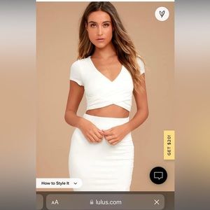 Lulu’s White Two Piece bachelorette top and skirt - size M NWT